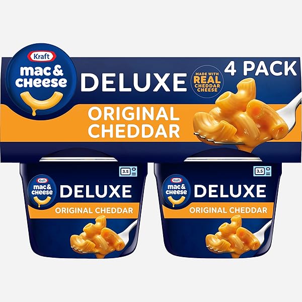KRAFT DELUXE MAC AND CHEESE, 4 CUPS, FOR EASY DINNER OR DINNER SIDES, ORIGINAL FLAVOR, NO ARTIFICIAL FLAVORS OR DYES, 2.39 OZ
