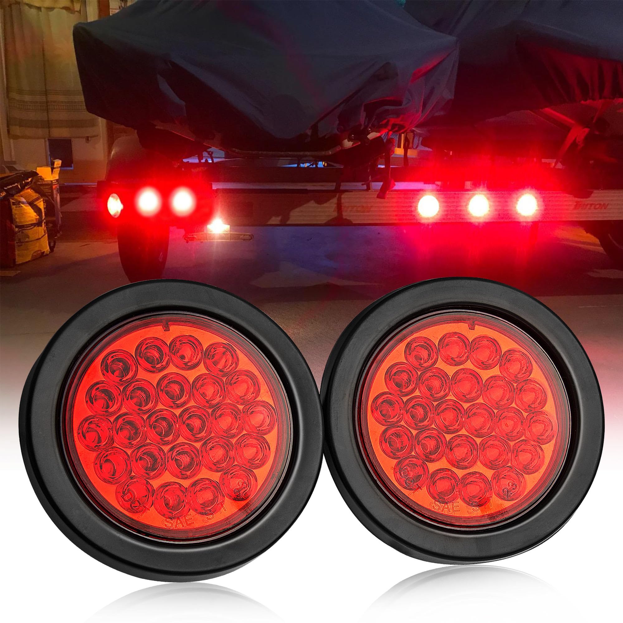 thumbnail image 2 of 2-Pack 4-Inch Round LED Trailer Lights - Super Bright Stop/Turn/Tail Lights With IP65 Waterproof Rating For Trucks & Trailers 2 of 9