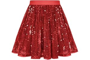 GRACE KARIN Girls Sequin Skirt Elastic Waist Sparkle Pleated Skirt for Party 5-14Y