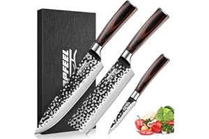Topfeel 3PCS Chef Knife, Hand Forged High Carbon Stainless Steel Japanese Knife Sets, Ultra Sharp Professional Kitchen Knife 
