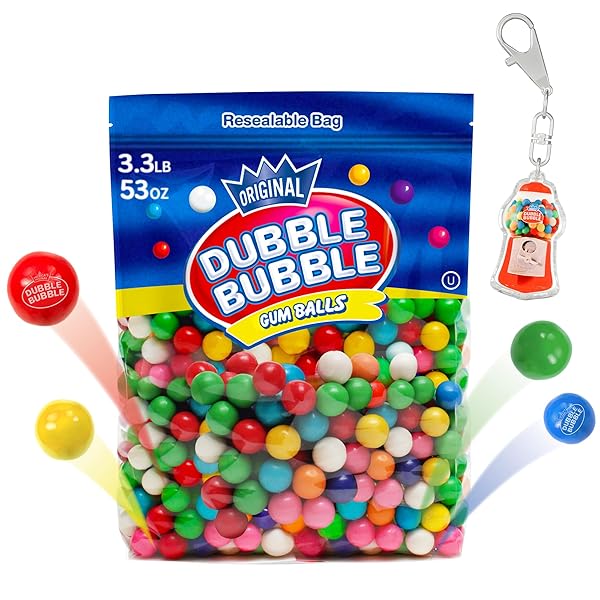 GUMBALLS FOR GUMBALL MACHINE REFILLS – 53 OUNCE DUBBLE BUBBLE CHEWING GUM BULK ANTIQUE STYLE GUM BALLS VINTAGE OLD FASHIONED CANDY -MINI BUBBLE GUMBALLS 3.3 LB FOR KIDS TOY BANK CANDY DISPENSER PLAYO