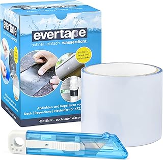 EVERFIX Evertape Reparatur Klebeband, Reparaturset, wasserdicht, Set zum Abdichten und Reparieren - auch auf nasser Fläche und unter Wasser verwendbar (7,5 cm x 100 cm) transparent