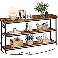 IRONCK Console Table, Sofa Table with Power Outlet, Farmhouse Hallway Table for Entryway, Living Room, Height Adjustable, Easy Assembly, Rustic Brown,55"