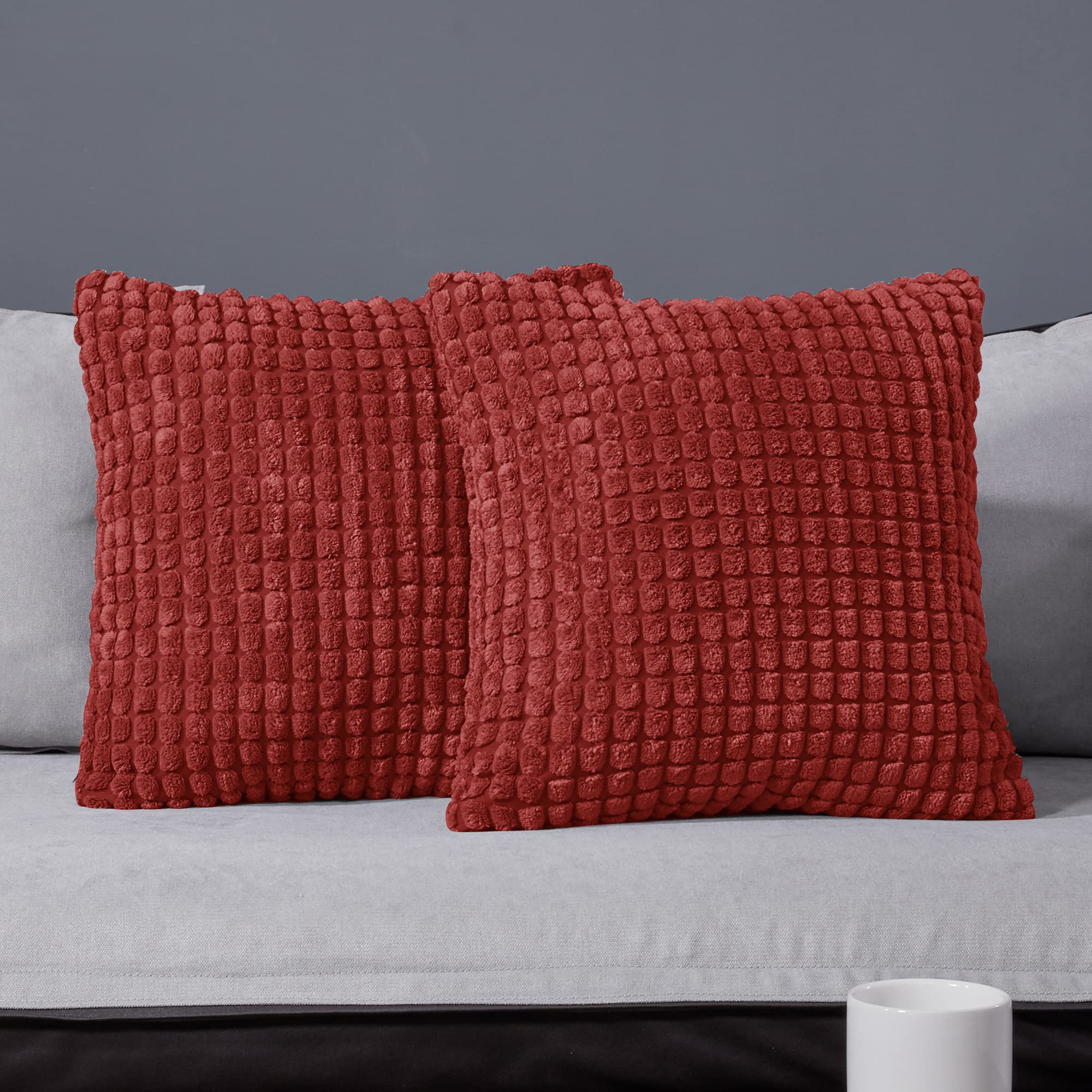 Deconovo Corduroy Red Cushion Covers 45x45cm 18x18 Inch, Square Sofa Pillowcases for Weeding with Invisible Zipper, 18x18 Inch, Set of 2
