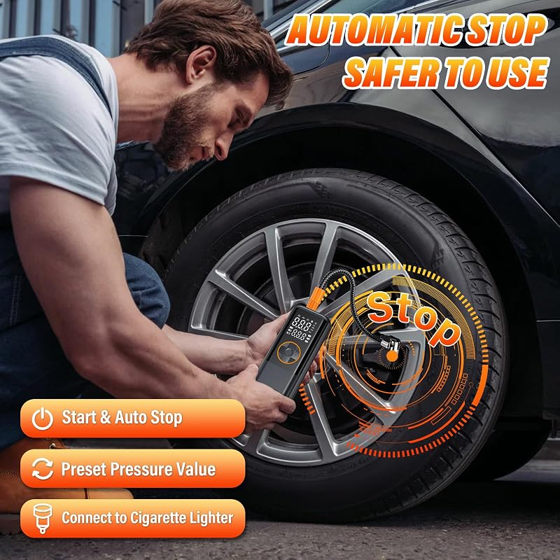 Tragbarer Dual Power ReifenfüllerAuto Luftpumpe, Digitalem Display & Automatischer Abschaltung für Auto SUV Motorrad Fahrrad Notfall & Reisen