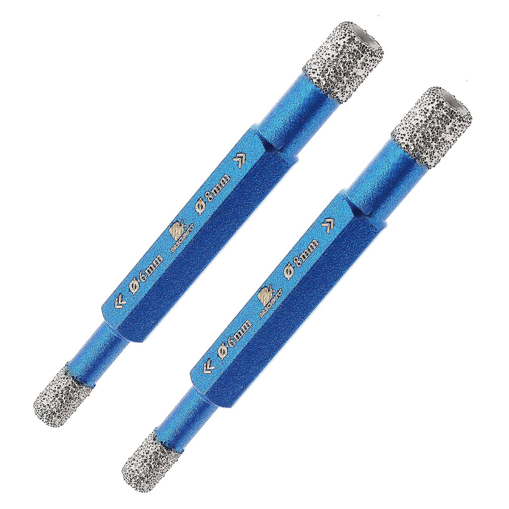 Dry Diamond Tile Drill Bit - BRSCHNITT 2pcs 6/8mm double-ended diamond hole saw for Porcelain Tile Ceramic Stone Granite Marble,Hex Shank Drilling