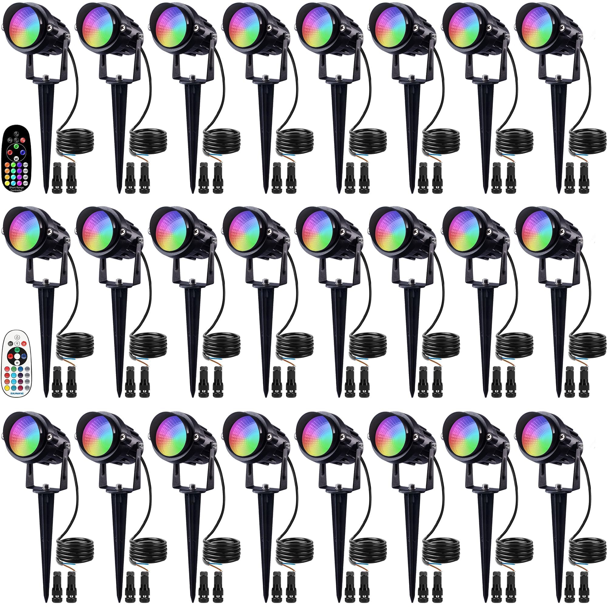 Photo 1 of SUNVIE 24 Pack Halloween RGBW Low Voltage Landscape Lights 12W LED Color Changing Landscape Lighting with Remote Control and Wire Connectors, AC/DC 12V-24V Waterproof Outdoor Spotlight for Yard Garden