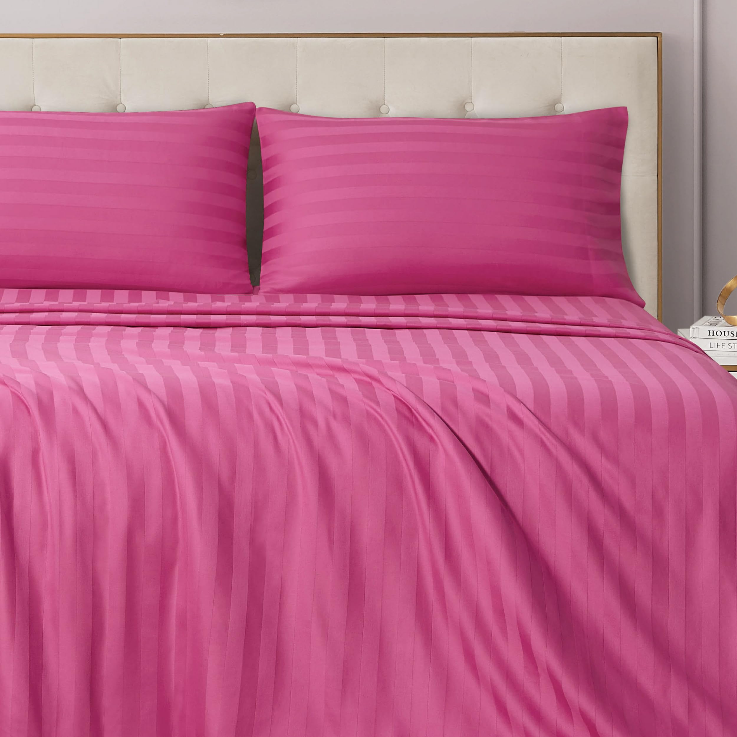 Photo 1 of Juicy Couture Royal Dreams King Sateen 4 Piece Sheet Set - 100% Cotton Luxury Bed Sheets, Hot Pink