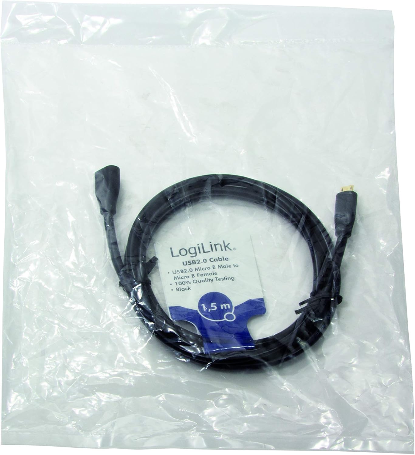 LogiLink CU0122 USB 2.0 Micro-B Extension Cable, Black, 11 mm - Image 3