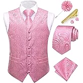 Dubulle Mens Vest and Tie Set Paisley Floral Waistcoat Neckties for Men Lapel Pin Clip Set Wedding Business