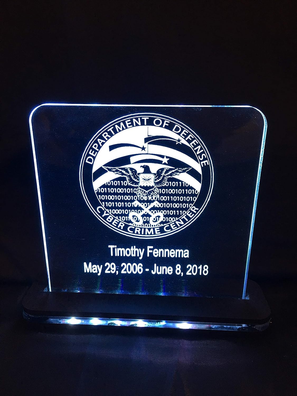 Custom Award Plaque LED Edge Lit Acrylic Laser Engraved and
