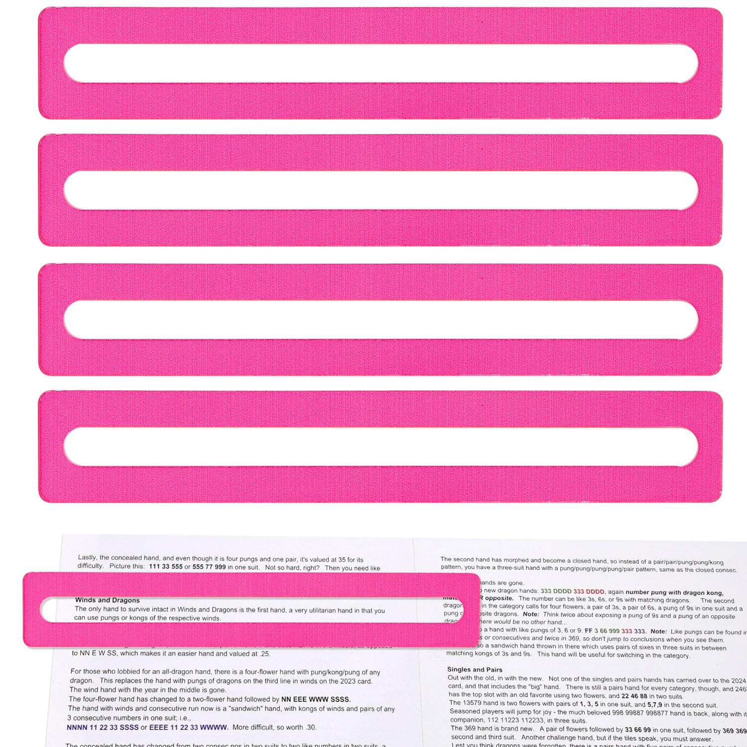 Tinoaly 4pcs Mahjong Card Line Finder, Mahjong Rules Reader Bright Beginner-Friendly Mah Jong Card Guide Reader Helper Tool Perfect Mah Jong Gifts & Accessories for Players (Pink)