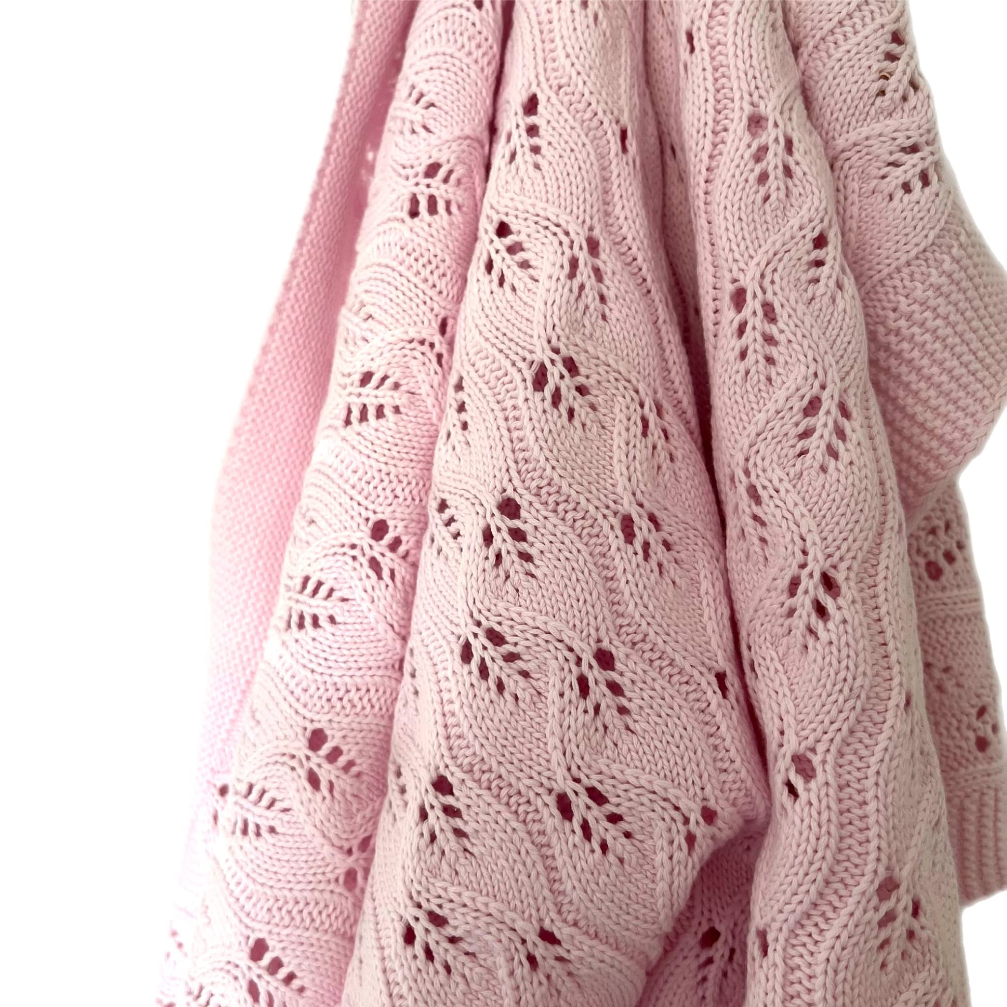 Wriggle & Giggle 100% Organic Cotton Baby Blanket – Soft Knitted Pink Blanket for Newborns & Infants – Lightweight, Breathable, Machine Washable – Ideal for Cot, Crib, or Pram