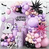 Pastel Halloween Balloon Arch Kit, Purple Pink Orange Black Balloons Garland with Cute Ghost Balloons Pink Explosion Star Foil Balloons for Girls Spooky Birthday Party BOO Halloween Party Decoration