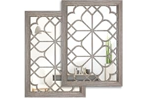 Wocred Set of 2 Rectangular Wall Mirror,Gorgeous Rustic Farmhouse Accent Mirror,Barn Wood Color Entry Mirror for Bathroom Renovation,Bedrooms,Living Rooms and More(11”x15”)
