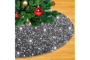 LJIE-HOUSE Grey Silver Christmas Tree Skirt 36 Inch Tree Skirt Cover Glitter Round Tabletop Tree Skirt Outdoor Christmas Tree Supplies