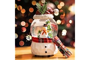 TZSSP Musical Christmas Snow Globe Snowman Decor, Santa Hat & Plaid Scarf, Holiday Water Globe with Snow & Tree, Festive Musical Tabletop Christmas Decoration for Home
