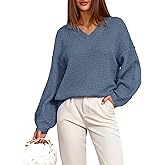 BTFBM Casual Long Sleeve Sweaters for Women Loose V Neck Ribbed Knit Pullover Tops Womens Fall Fashion 2025