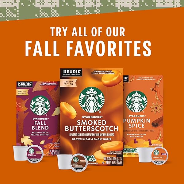 STARBUCKS K-CUP COFFEE PODS, MEDIUM ROAST COFFEE FOR KEURIG COFFEE MAKERS, FALL BLEND, 100% ARABICA, LIMITED EDITION, 6 BOXES (60 PODS TOTAL)