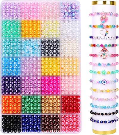 DTYDECLE 28 Colors Pearl Beads Kit 1680pcs 6mm Glass Faux Pearls with Elastic