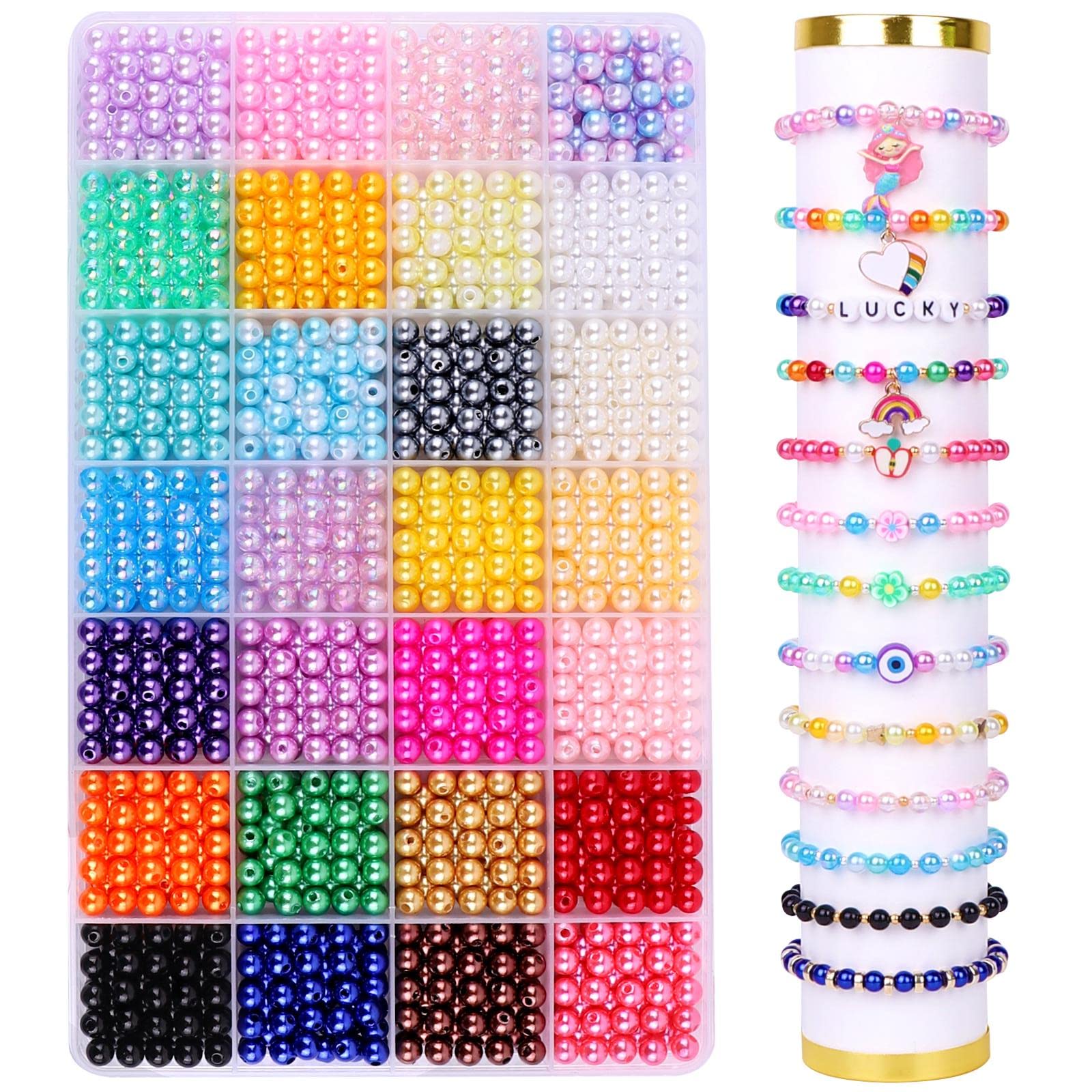 DTYDECLE 28 Colors Pearl Beads for Jewelry Making, 1680pcs Round Glass Pearl Beads Plastic Imitation Dyed Faux Spacer Pearls Bead for Bracelets Necklaces Earrings Making DIY Crafts — image 1
