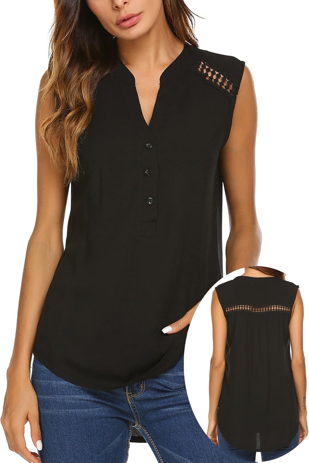 SoTeer Women Sleeveless Blouse Comfy V Neck Loose Casual