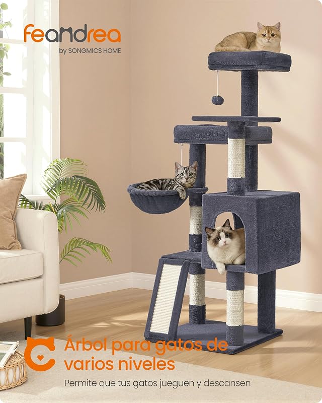 Árbol para Gatos, Torre con Postes, 3 Camas, Gris Oscuro