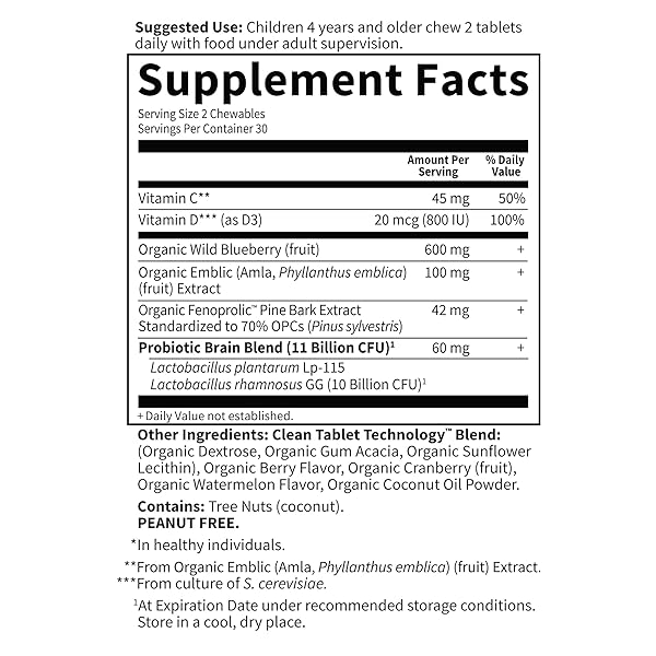 GARDEN OF LIFE DR. FORMULATED ATTENTION AND FOCUS FOR KIDS, SUPPLEMENT PROMOTES HEALTHY BRAIN FUNCTION, CONCENTRATION WITH ORGANIC WILD BLUEBERRY, PINE BARK, VITAMIN C, D AND PROBIOTICS, 60 COUNT