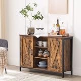 VASAGLE Buffet Table Sideboard with Barn Doors Industrial Rustic Brown Black view 2