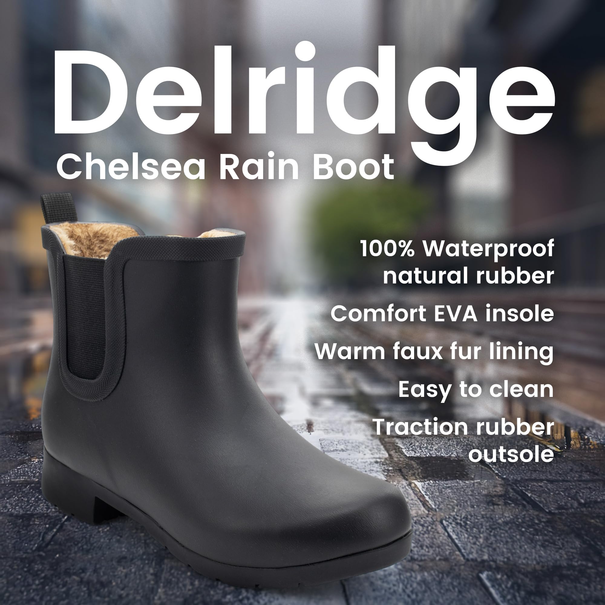 Chooka Women’s Waterproof Chelsea Bootie – Plush Lined, Slip-On Rain Ankle Boots
