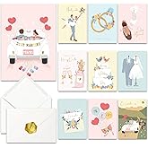 AUDREE 10 Modern Gold Foil Wedding Cards for Bride and Groom with Envelopes (5”x7”) - Assorted Greeting Cards For Bridal Shower, Engagement, Newlywed, Wedding Congratulations