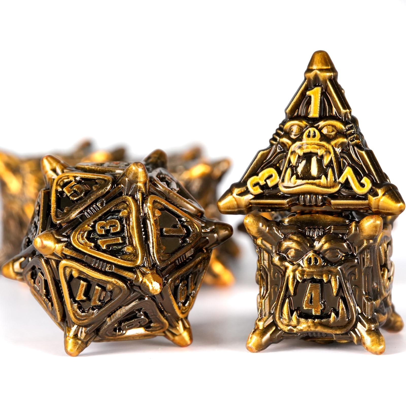 HKDZ Metal DND Dice 7pcs with Box D20 D12 D10 D% D8 D6 D4,Polyhedral & RPG Dice for Dungeons and Dragons Roll Playing Game Warhammer RPG MTG Board Games Antique Gold — image 1
