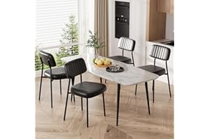 choairy Dining Chairs Set of 4, Modern Faux Leather Dining Chairs with Thick Cushions Seat Back and Metal Legs, Comfy Upholstered Kitchen Chairs for Dining Living Room (Black)