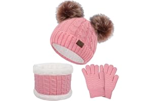 Senker Fashion Kids Winter Beanie Hat Scarf Gloves Set for Girls Boys Knit Warm Pompom Toddler Hats Mittens Neck Warmer