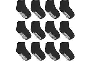 Debra Weitzner Toddler Socks With Grips - 12 Pairs Crew Cotton Grip Socks for Baby Boys Girls Infant's and Kids 6-M - 7 years