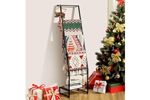 DGWJSU Blanket Ladder, 5 Tier Ladder Shelf,Wooden Blanket Ladders for Living Room and Bedroom, 5.2ft Blanket Holder Rack Farmhouse Ladder Rack for Storage and Home Decor, Rustic Brown and Black