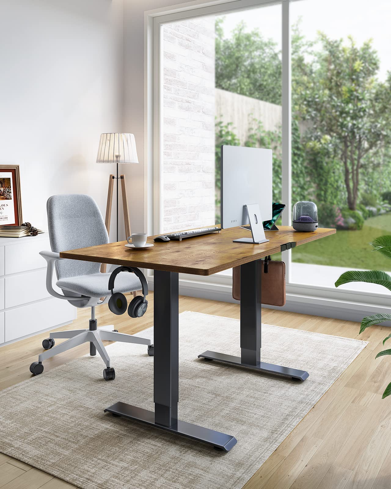 Marsail Standing Workstation with Drawer, 48x24 Adjustable Height Table, Electric Sit-Stand Station, Ergonomic Home Office Setup for Computer, Gaming, Rustic Style