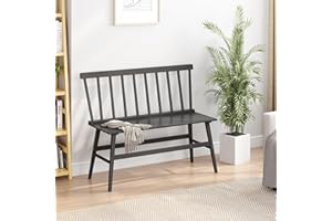 Wisuce Essentials Bamboo Dining Bench, Black Entryway Bench with Spindle Back Farmhouse Wood Windsor for Foyer Balcony Living Room (Black)