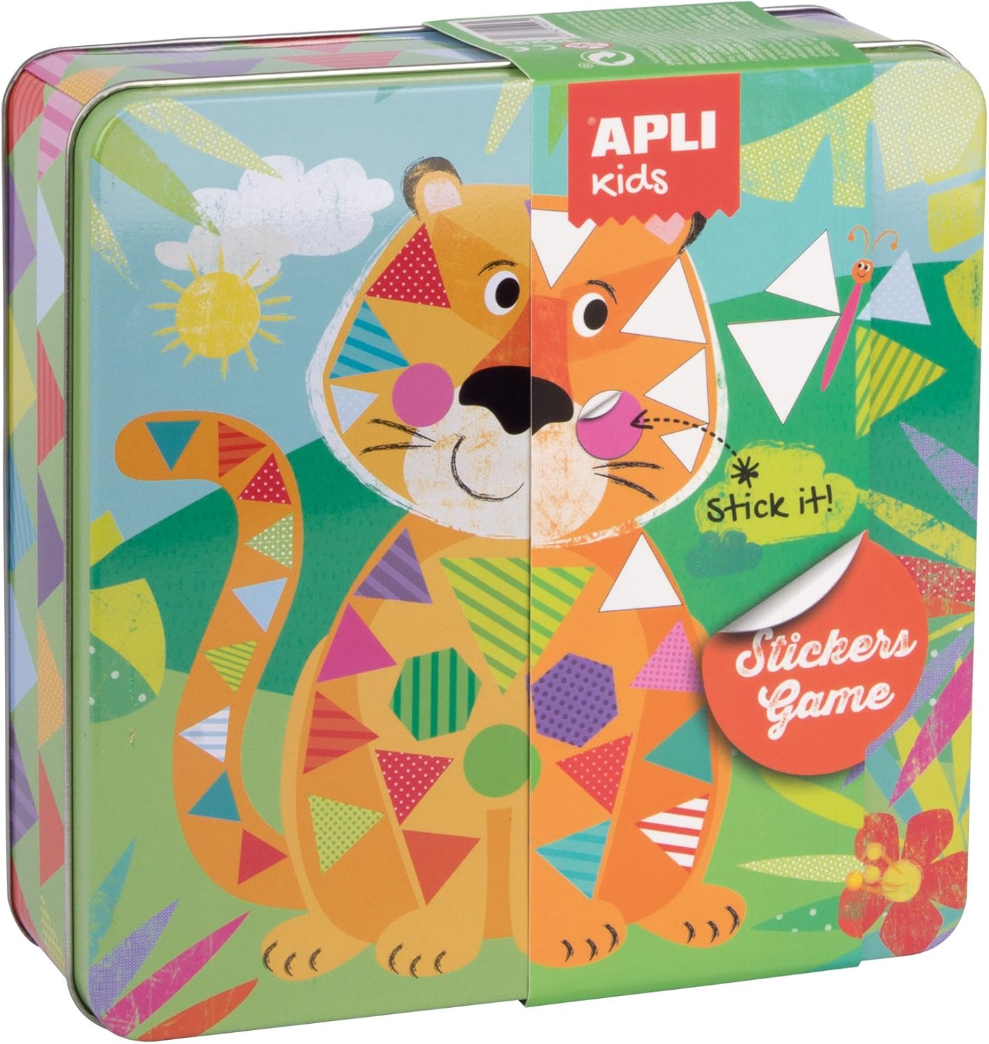 APLI Kids- Caja metálica con juego de gomets tigre, Color surtido (15223)