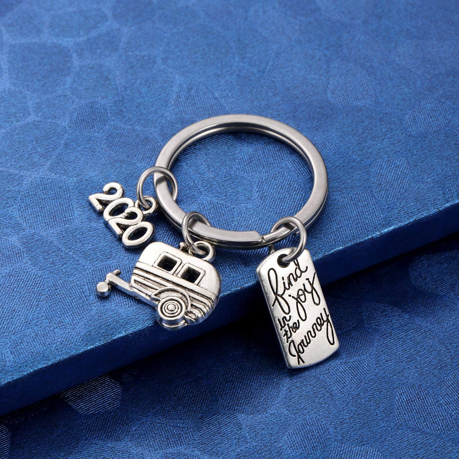 2020 Find Joy in The Journey Keychain Happy Camper RV Trailer Key Chain Enjoy Retirement Keyring for Boss and Coworker Gift at  Men’s Clothing store
