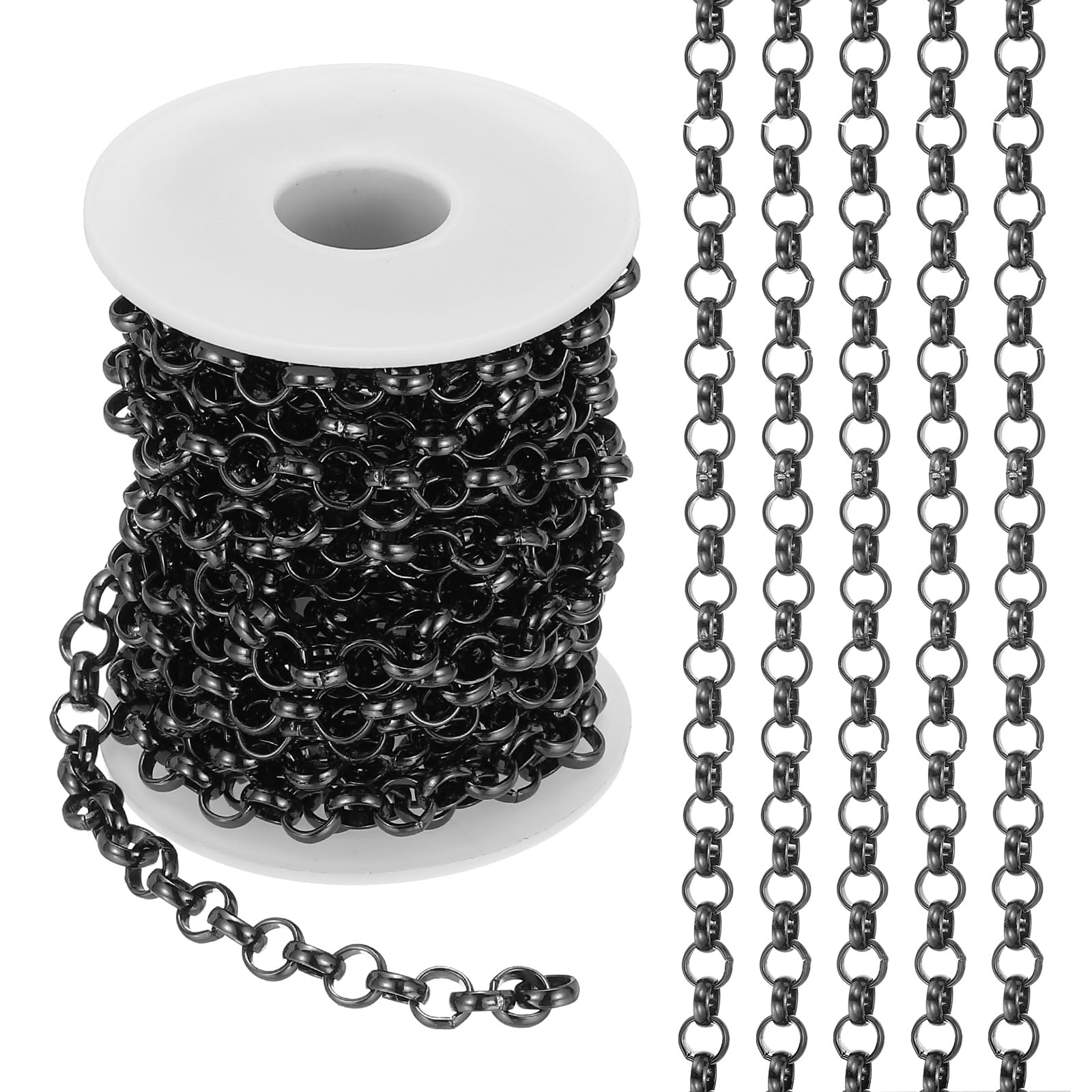 PATIKIL 16.4Ft Circle Link Chain, 8mm Chain Roll Curb Chain Jewelry Making Links Spool Metal Craft Chain Necklace Chains for DIY Making Accessories Necklace Bracelet Earring, Black