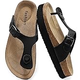 BiuYorBTY Women Arch Support Thong Sandals, Cork Footbed Flip Flops with Adjustable Buckle Straps, Comfortable Casual Summer Footwear for Beach & Outdoor Activities