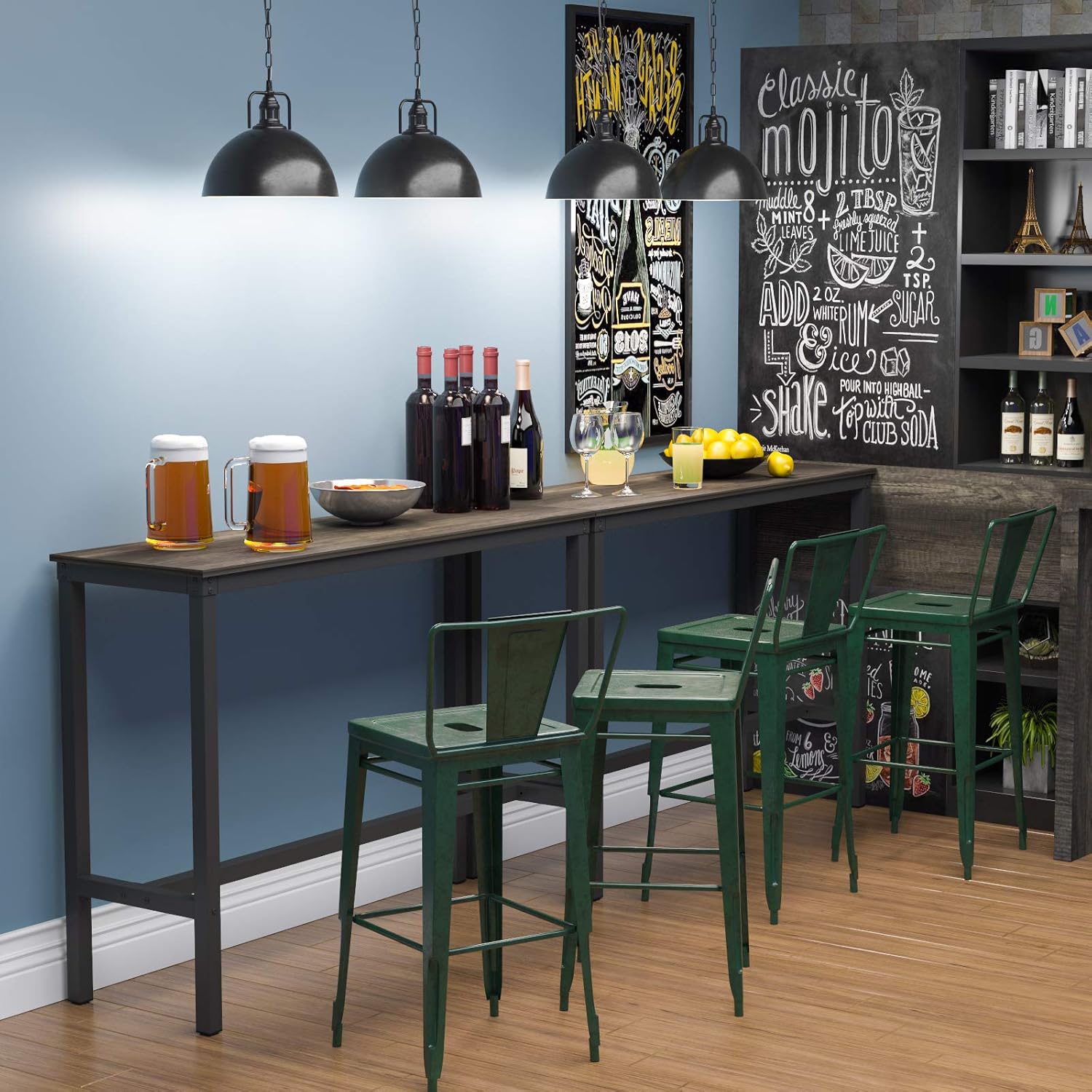 Teraves Bar Table with Solid Metal Frame,Counter Height Dining Table Kitchen Bar Table for Dining Room,Living Room (39.37", Black Oak): Kitchen & Dining