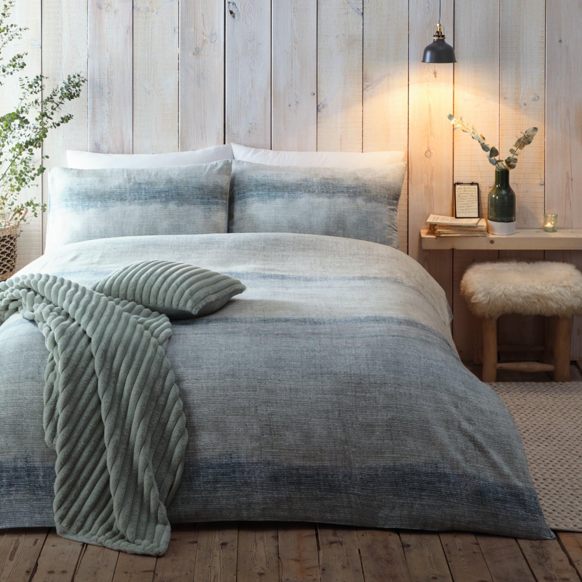 Appletree Green Gradient Stripe Duvet Cover Set – Double Size 200x200cm – 100% Brushed Cotton – Includes 2 Pillowcases – Soft Tip-Dye Bedding – Modern Green Bedroom Decor
