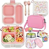 wiwens Bento Lunch Box for Kids with 12oz Soup Thermo Leak-Proof Lunch Food Container with 5 Compartment Thermo Hot Food Jar and Insulated Lunch Bag for Kid Toddler Girls Boys to School