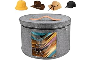 Hat Storage Box with Lid, 15.7'' Diameter Foldable Round Hat Carrier Case Organizer Brim Cowboy Men Cowboys Hats Container fo