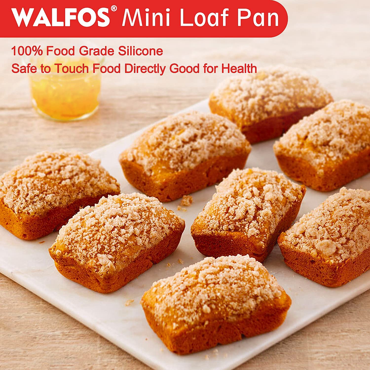 Walfos Silicone Mini Loaf Pans, Non-Stick Mini Bread Pans, 9 Cavities Silicone Bread Baking Mold, Perfect for Mini Loaf, Cake, Bread and Meatloaf, Food Grade & BPA Free, Set of 2