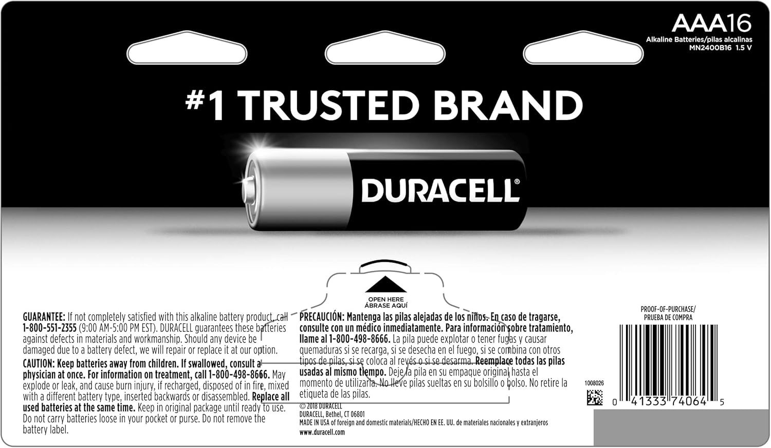 Duracell - Coppertop AAA Alkaline Batteries - long lasting, all-purpose Triple A battery for household and business - 16 Count: Health & Personal Care