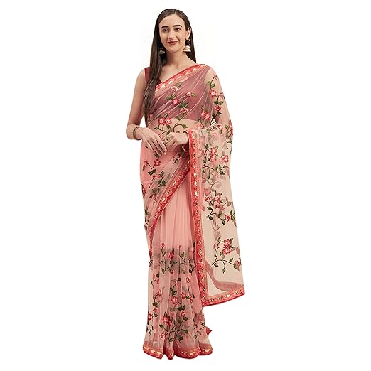 Womanista net with Blouse Piece Saree (TI1239_Pink_OneSize)