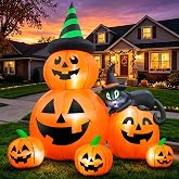 6 FT Halloween Inflatable Pumpkins with Witch’s Black Cat, Spooky Blow up Outdoor Yard Decorations, Built-in Bright LED Lights for Outside Garden Lawn Porch Patio Balcony Holiday Home Party Decor